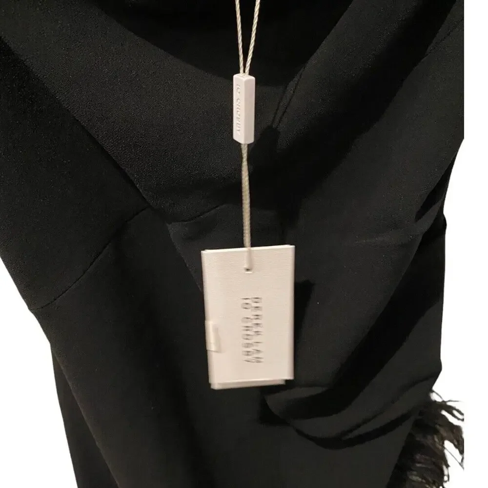 Derek Lam 10 Crosby Nellie Black Cowl Neck Feather Trim Midi Dress Size 2 NWT - Picture 8 of 12
